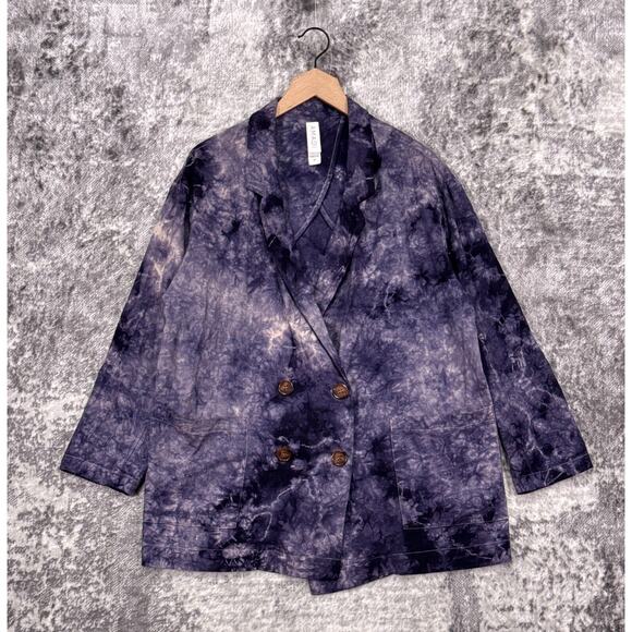 Anthropologie Jacket Medium Womens Purple Tie Dye Linen Woven Double Breasted - Picture 1 of 9